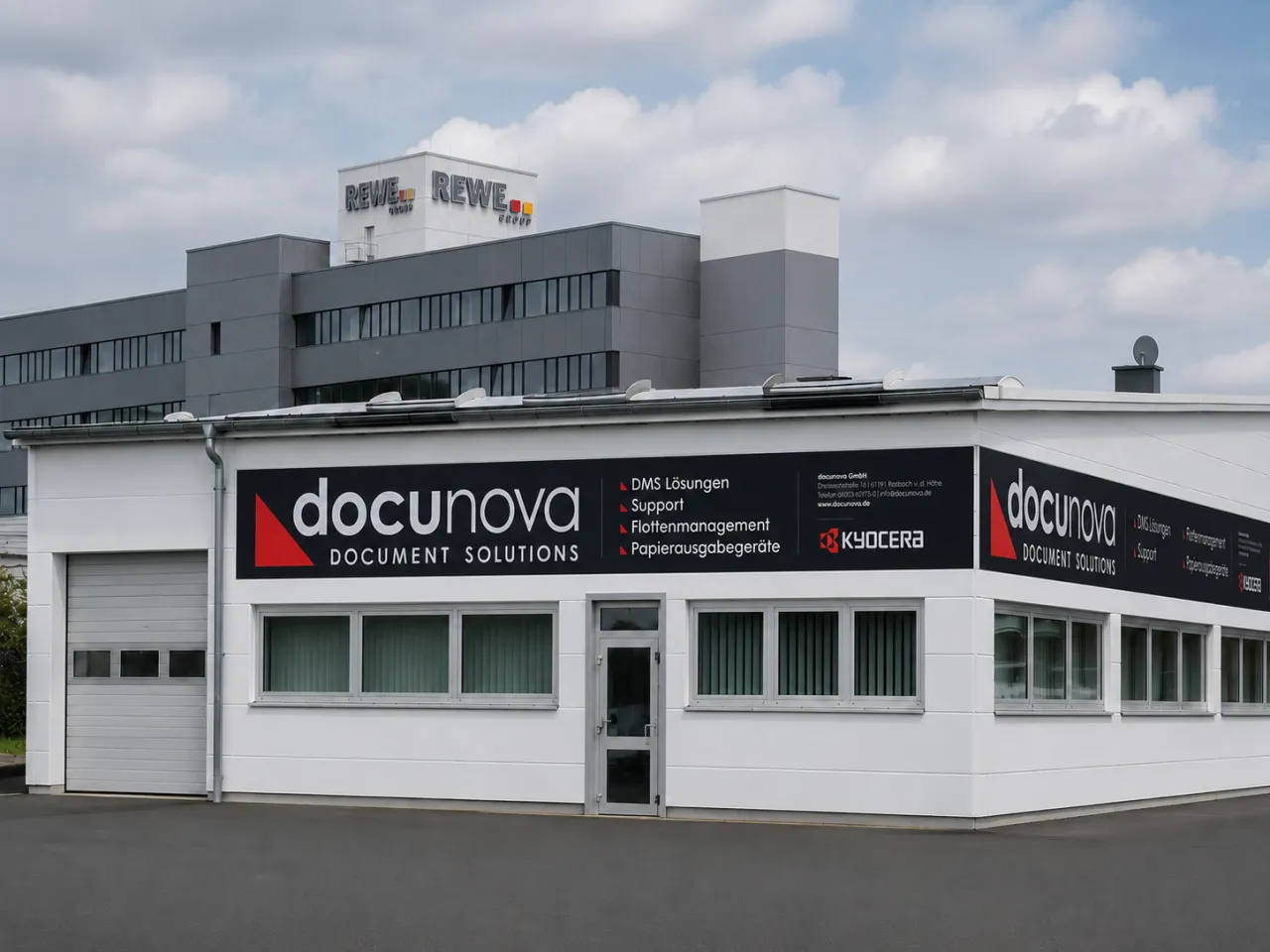 Firmengebäude der docunova GmbH in Rosbach vor der Höhe